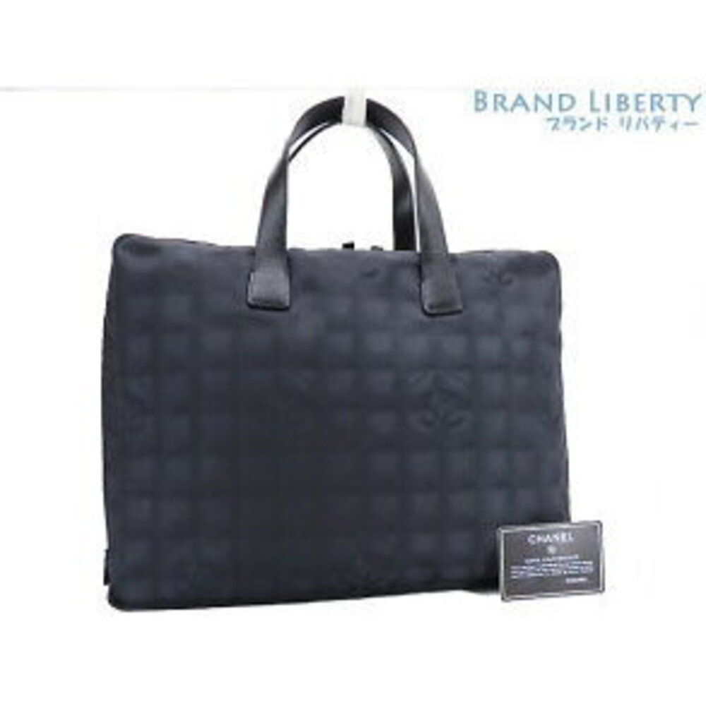 Chanel Travel Line Briefcase Business Bag Document Handbag Black Nylon Leather